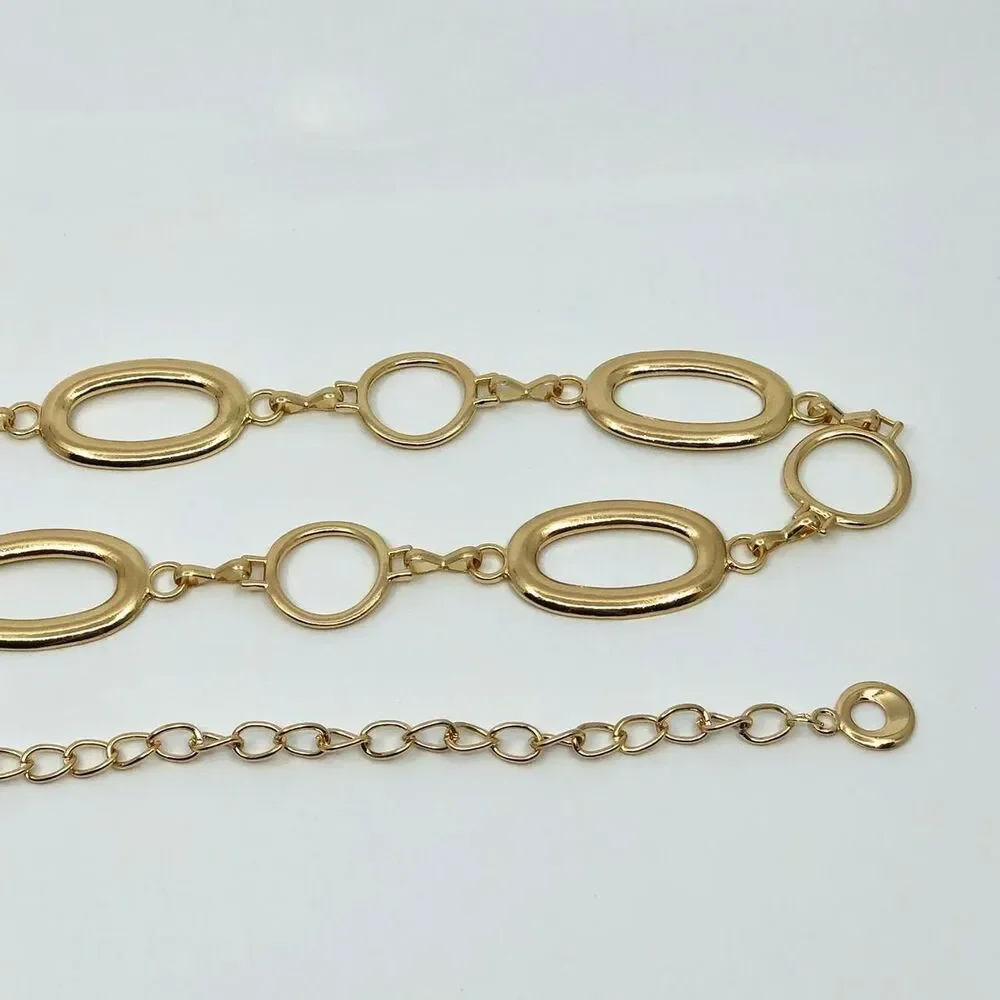 Vintage Y2K Gold-Tone Geometric Link Chain Belt, Fits 28.5–42.5 Inches, X7GA1220